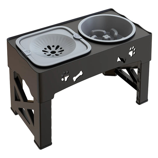 3-in-1 Adjustable Cat & Dog Feeder with Double Slow Feed Bowls